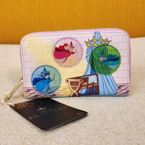 Loungefly Disney Sleeping Beauty Castle 3 Good Fairies Bubble Zip Wallet NEW - Picture 2 of 13